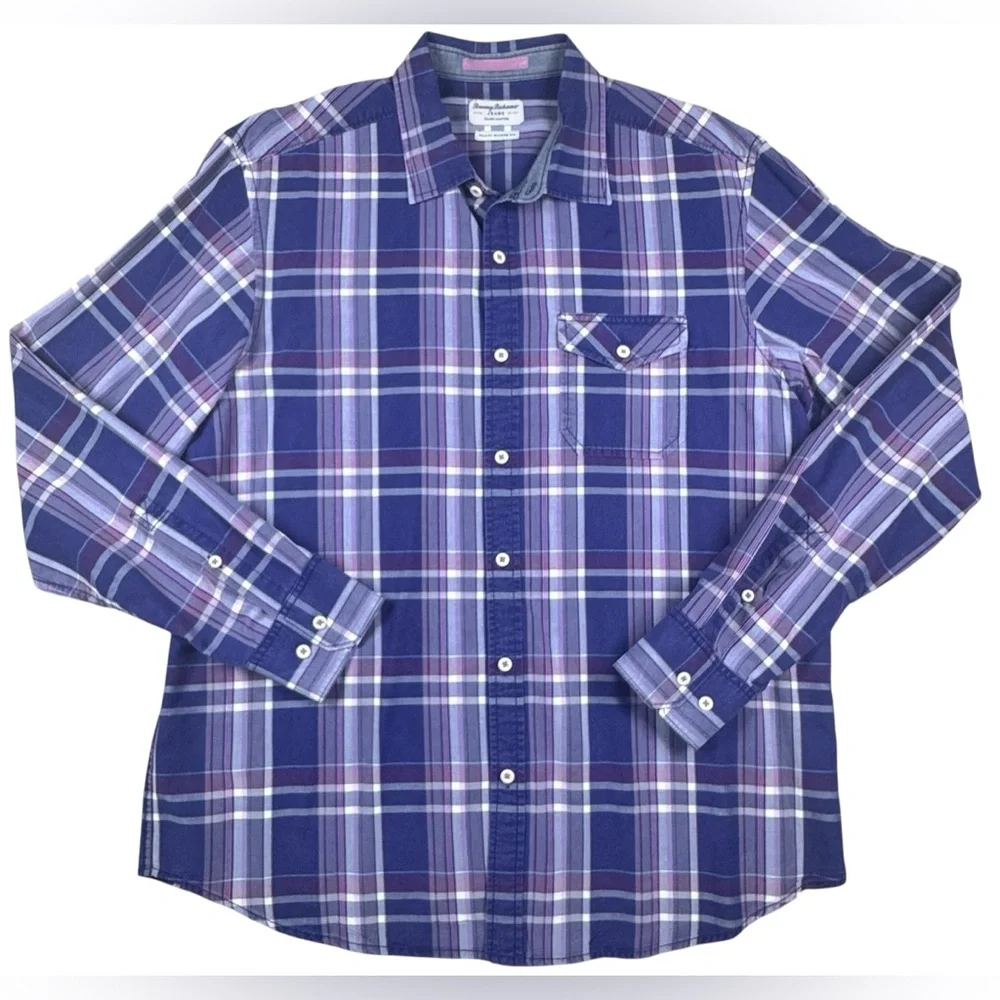 Tommy Bahama Island Modern Fit Casual Long sleeve Button Down Purple Plaid large